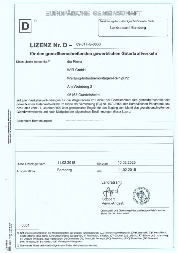 EG Nr.1072/2009 - EU-Lizenz für Güterkraftverkehr
